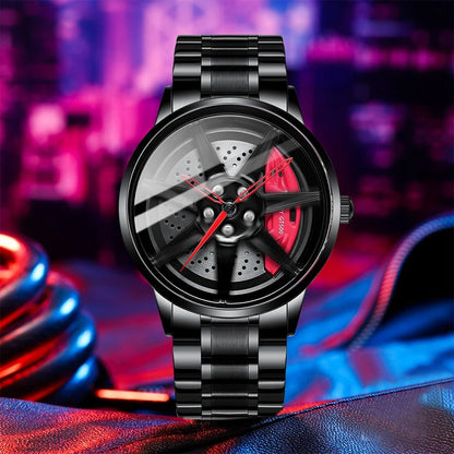 Men's Creative 3D Car Wheel Rotating Wrist Watch