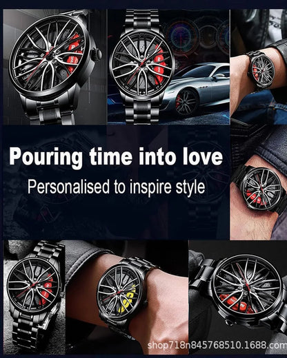 Men's Creative 3D Car Wheel Rotating Wrist Watch